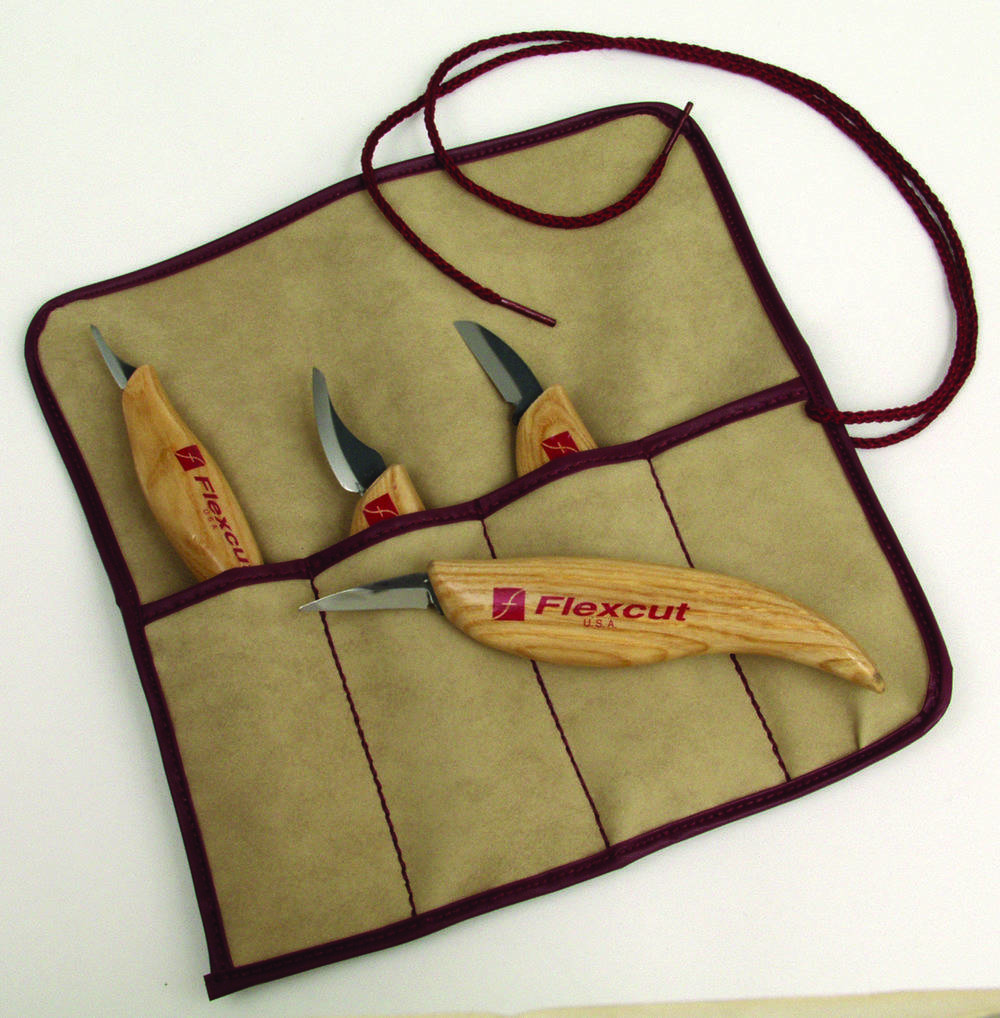 Flexcut 3-Knife Starter Set 3 Different Style Blades w/ Polishing Compound,  Ash Wood Handles - KnifeCenter - FLEXKN500