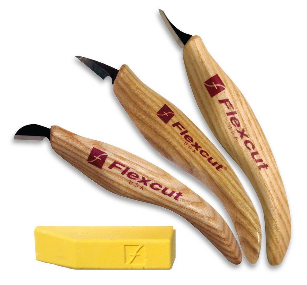 Flexcut Mini-Chip Carving Knife 0.625 Carbon Steel Blade, Ash Wood Handles  - KnifeCenter - FLEXKN20